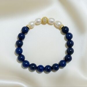 Lapis Lazuli/Freshwater Natural Pearls Bracelet